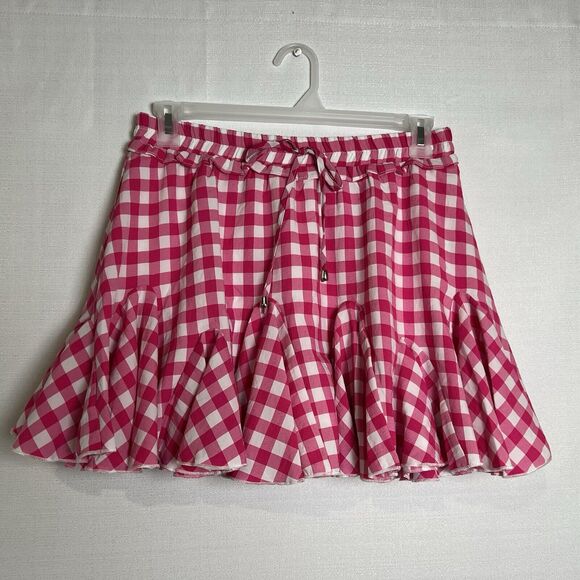 Pink and White Gingham Skort Size Large, Pleated ruffles, Elastic Waist NWT - Picture 1 of 8